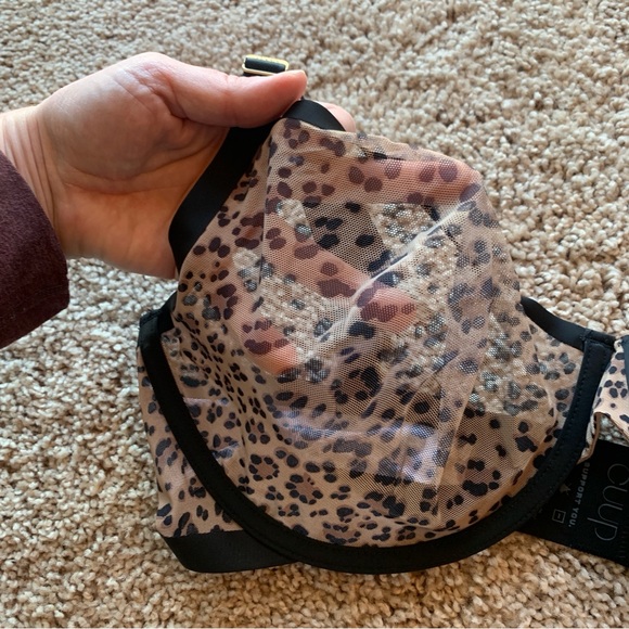 CUUP Bra Size 38F The Plunge Animal Leopard Print Sheer Mesh Black Brown - Picture 3 of 9